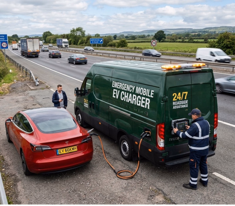 Emergency mobile EV charger providing roadside fast charging